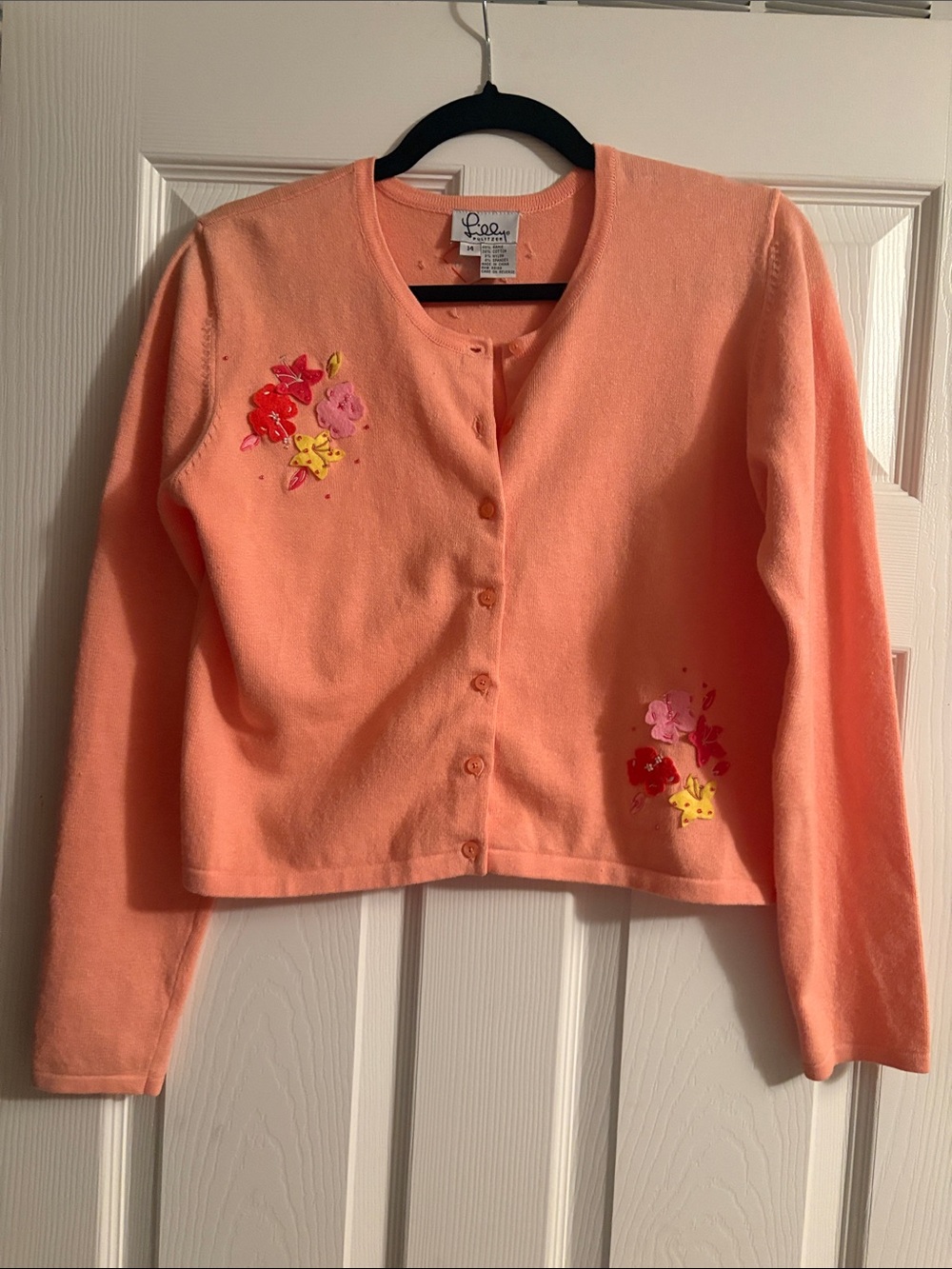 Lilly Pulitzer orange cream lightweight sweater w felt embellishment. Size 14